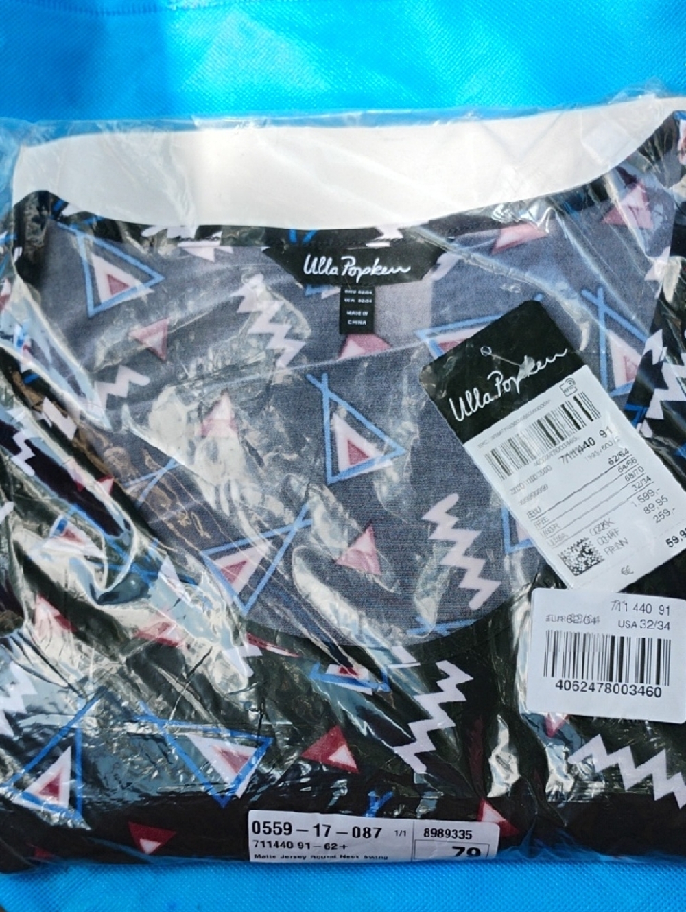 Ulla Popken Black Geometric Triangle Print Top with Pink & Blue Accents